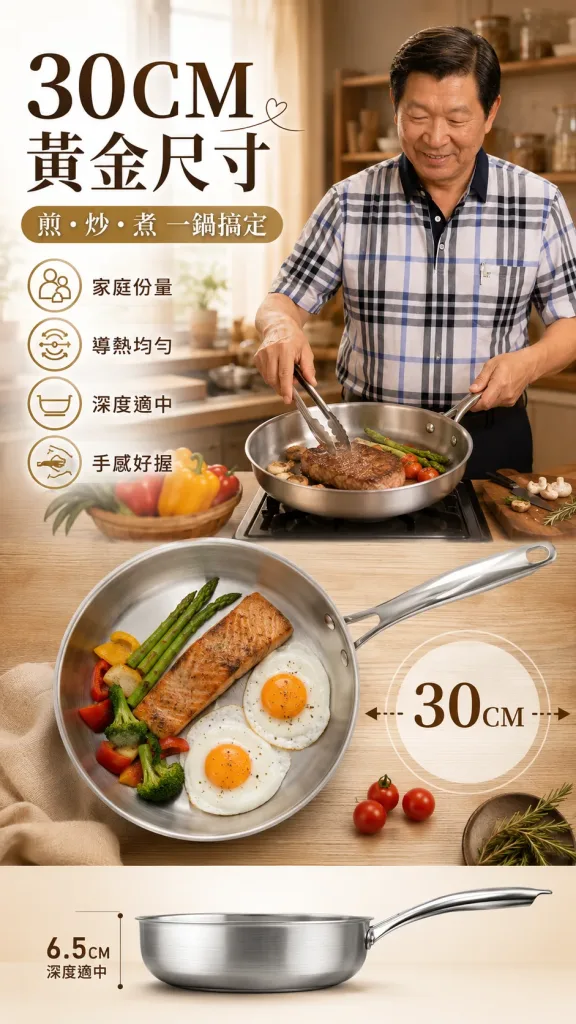 🆕全新一代，六年研發全面進化！不是食品級，是醫用級！🏥林允靜最新力作——醫用級316不鏽鋼平底鍋，採用手術刀、人工關節同等級鋼材打造，零塗層、零重金屬釋出，給家人最安心的每一餐🍲。比上一代輕15%，單手輕鬆翻，煎魚不破皮、炒菜不冒黑煙，水一沖就乾淨✨。台灣製造，世界第一精密鑄造技術，每一個把手、每一顆鉚釘都是老師傅親手鎖上🔧。這不是普通的鍋，是用做給老婆的心意，全新打造給全家人的健康好鍋！ - 3