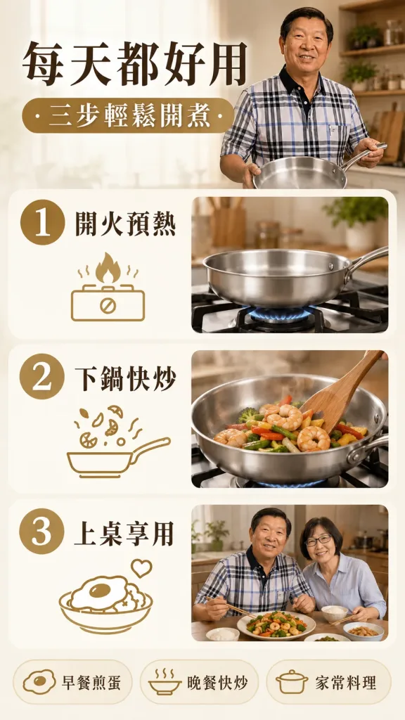 🆕全新一代，六年研發全面進化！不是食品級，是醫用級！🏥林允靜最新力作——醫用級316不鏽鋼平底鍋，採用手術刀、人工關節同等級鋼材打造，零塗層、零重金屬釋出，給家人最安心的每一餐🍲。比上一代輕15%，單手輕鬆翻，煎魚不破皮、炒菜不冒黑煙，水一沖就乾淨✨。台灣製造，世界第一精密鑄造技術，每一個把手、每一顆鉚釘都是老師傅親手鎖上🔧。這不是普通的鍋，是用做給老婆的心意，全新打造給全家人的健康好鍋！ - 8